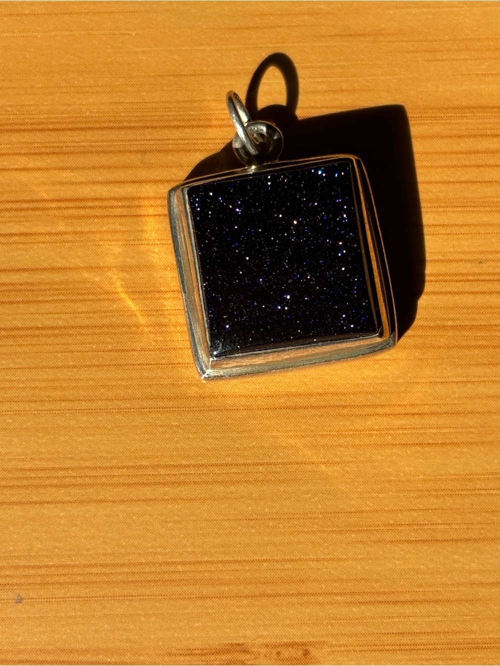 Silver Square Blue Goldstone Pendant Necklace - Unbranded